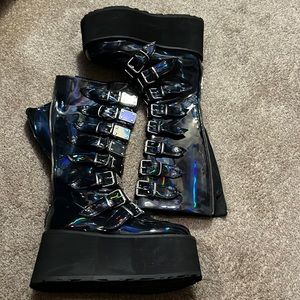 Black hologram vegan leather demonias. Never worn